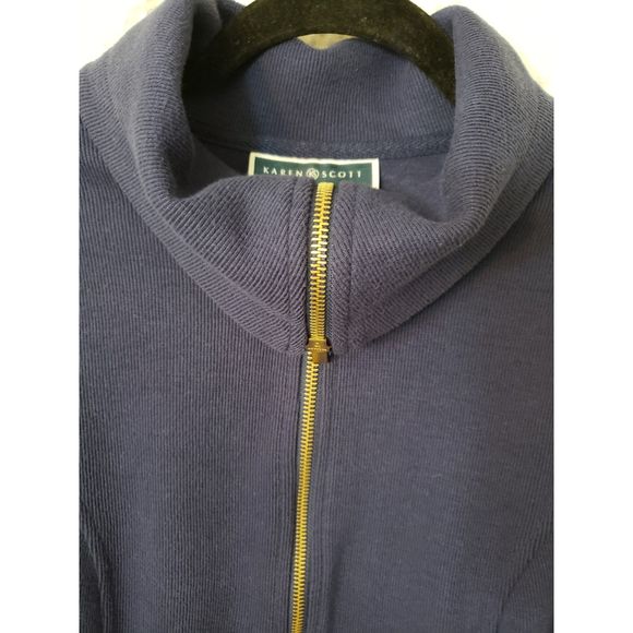 Karen Scott Sport Women's Zip Up Sweater Size Medium Navy Blue With Gold Buttons - Picture 4 of 6